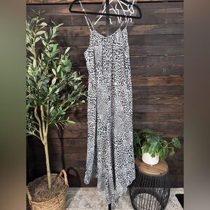 Anthropologie Black and White Leopard Print Jumpsuit